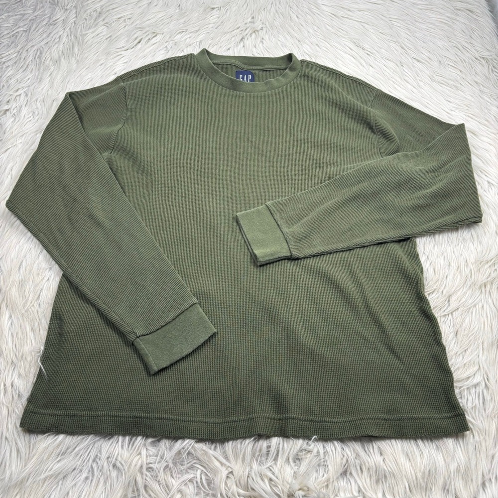 Gap Men's M Green Crew Waffle Knit Long Sleeve Top Thermal Cabincore Normcore